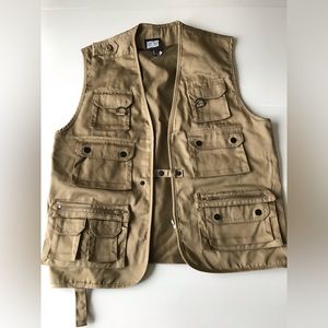 Reclaimed Vintage Medium Khaki Tan Tactical Vest Fly Fishing Hunting Vintage 90s